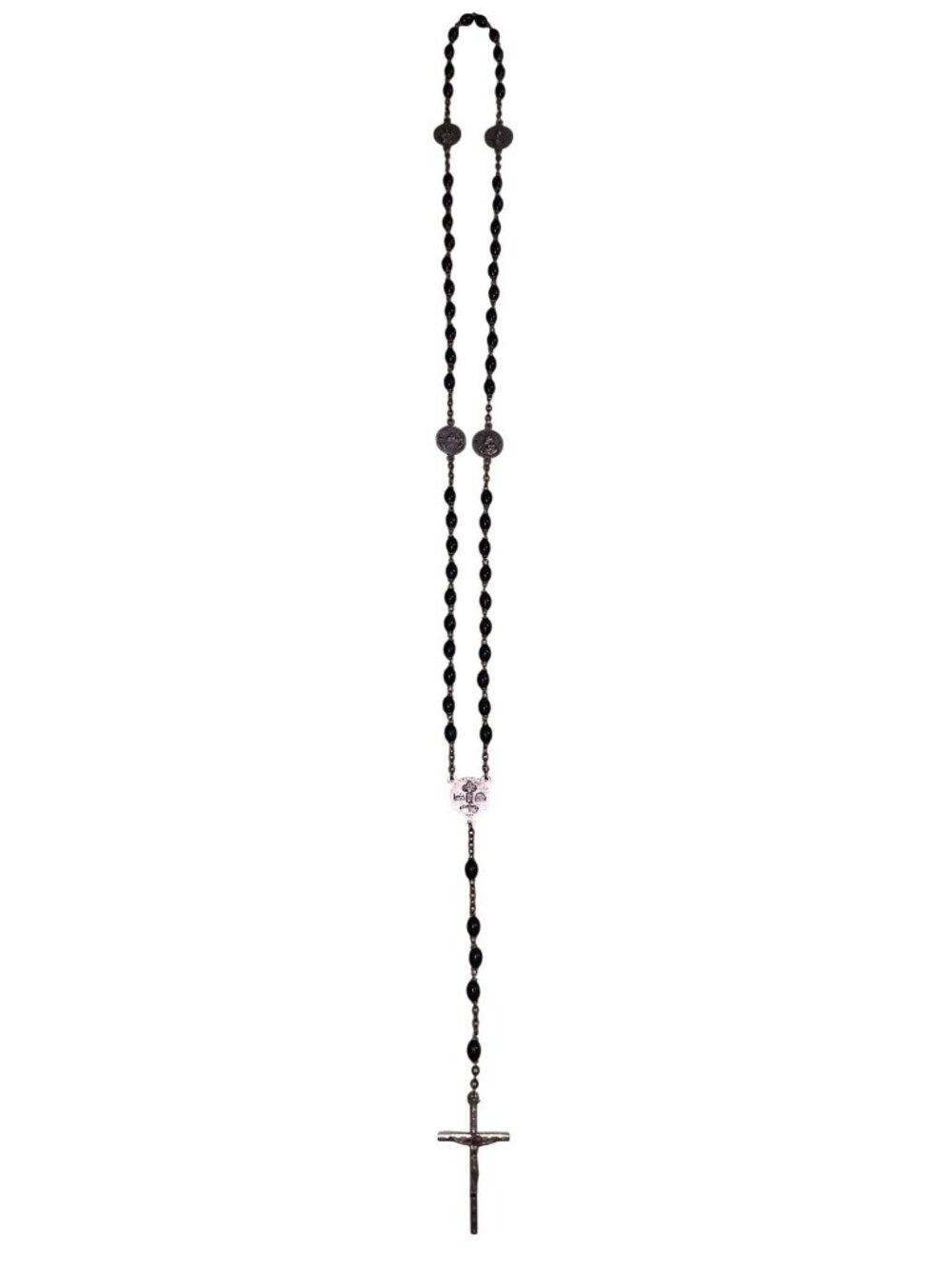 Vintage 1975 Holy Year XXV Catholic Rosary Black Beads Italy Crucifix 23.5"